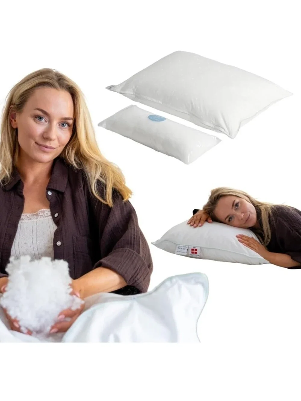 NIB Fossflakes Nordic Sleep Queen Pillow Adjustable Fill Made In Denmark Vegan